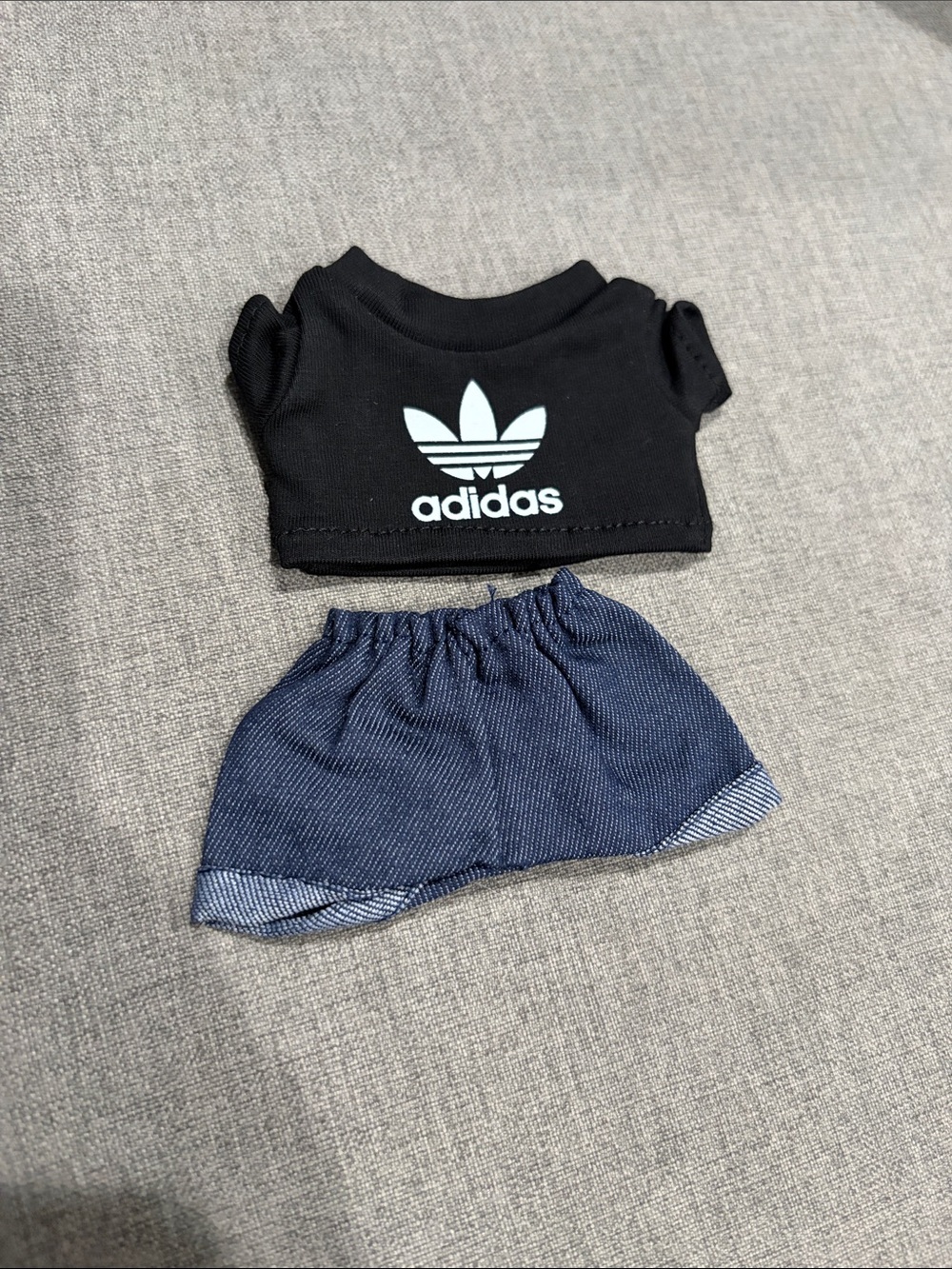 Labubu or Small Doll adidas Black Logo Top with Navy Shorts